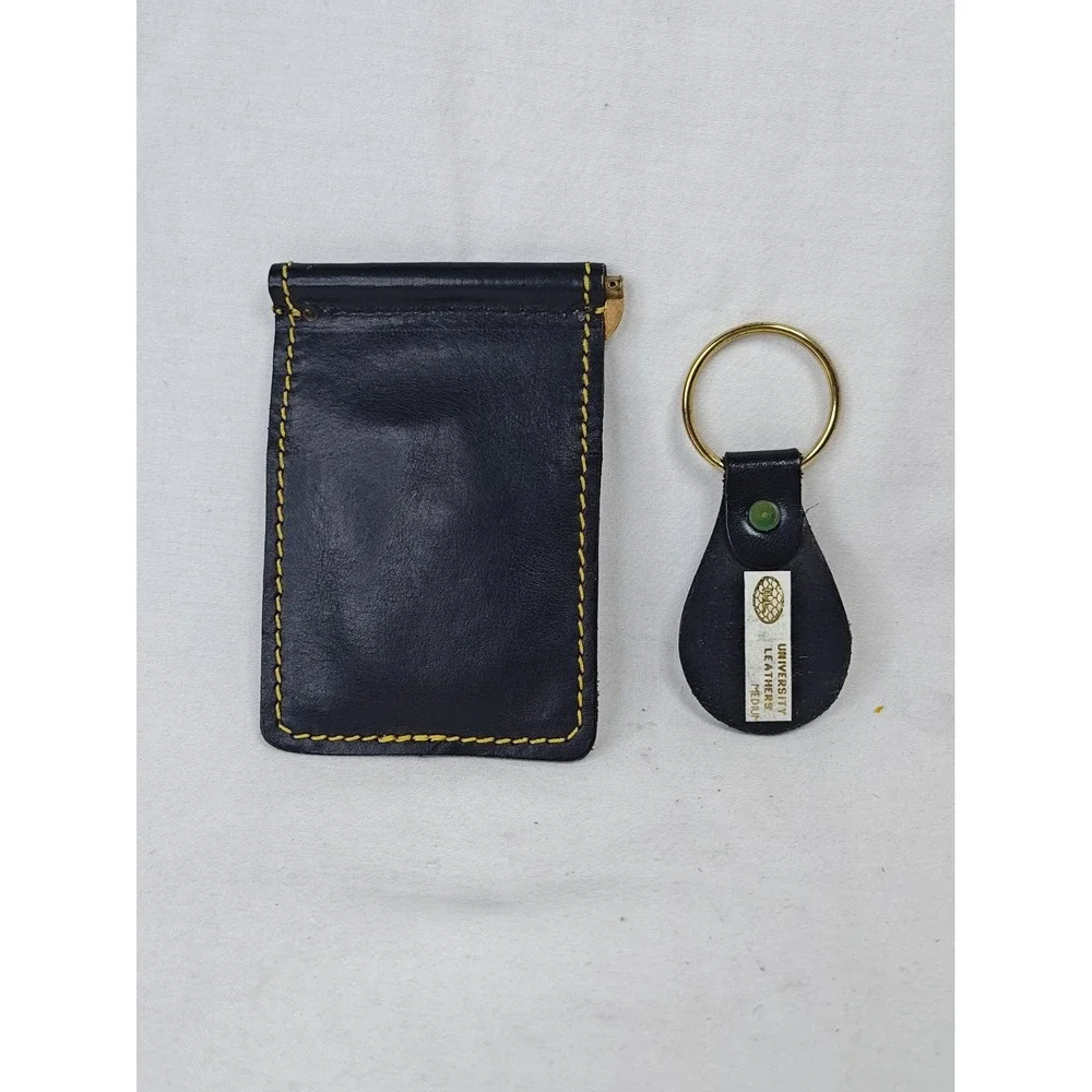Vintage Georgia Tech Yellow Jackets Leather Money Clip & Keychain Key Fob Set